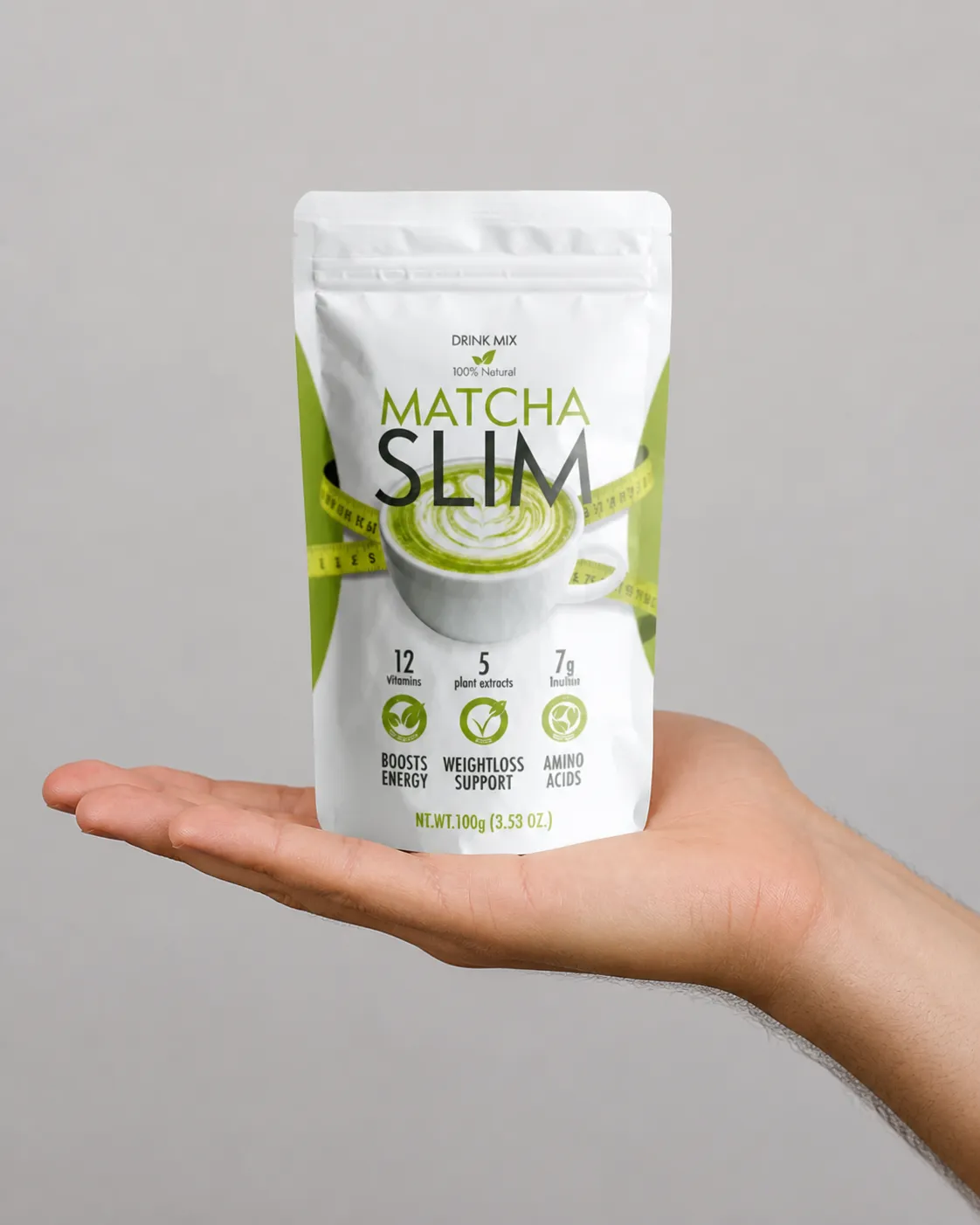 Matcha Slim — Verpackung in der Hand