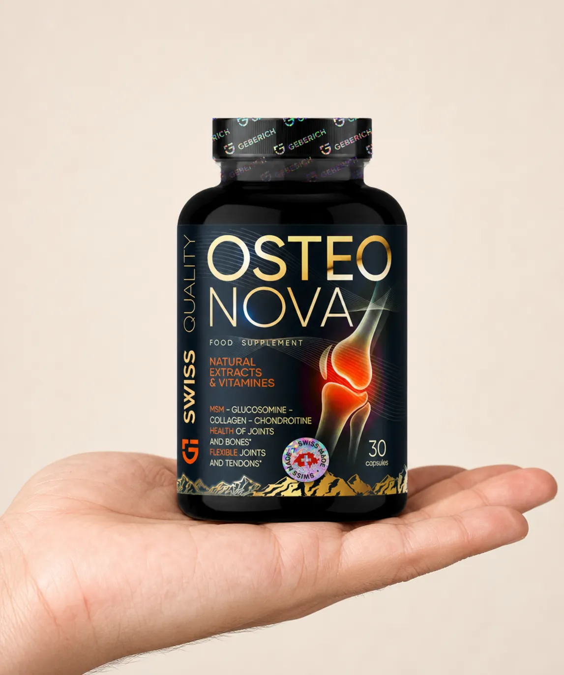 OsteoNova — Verpackung in der Hand