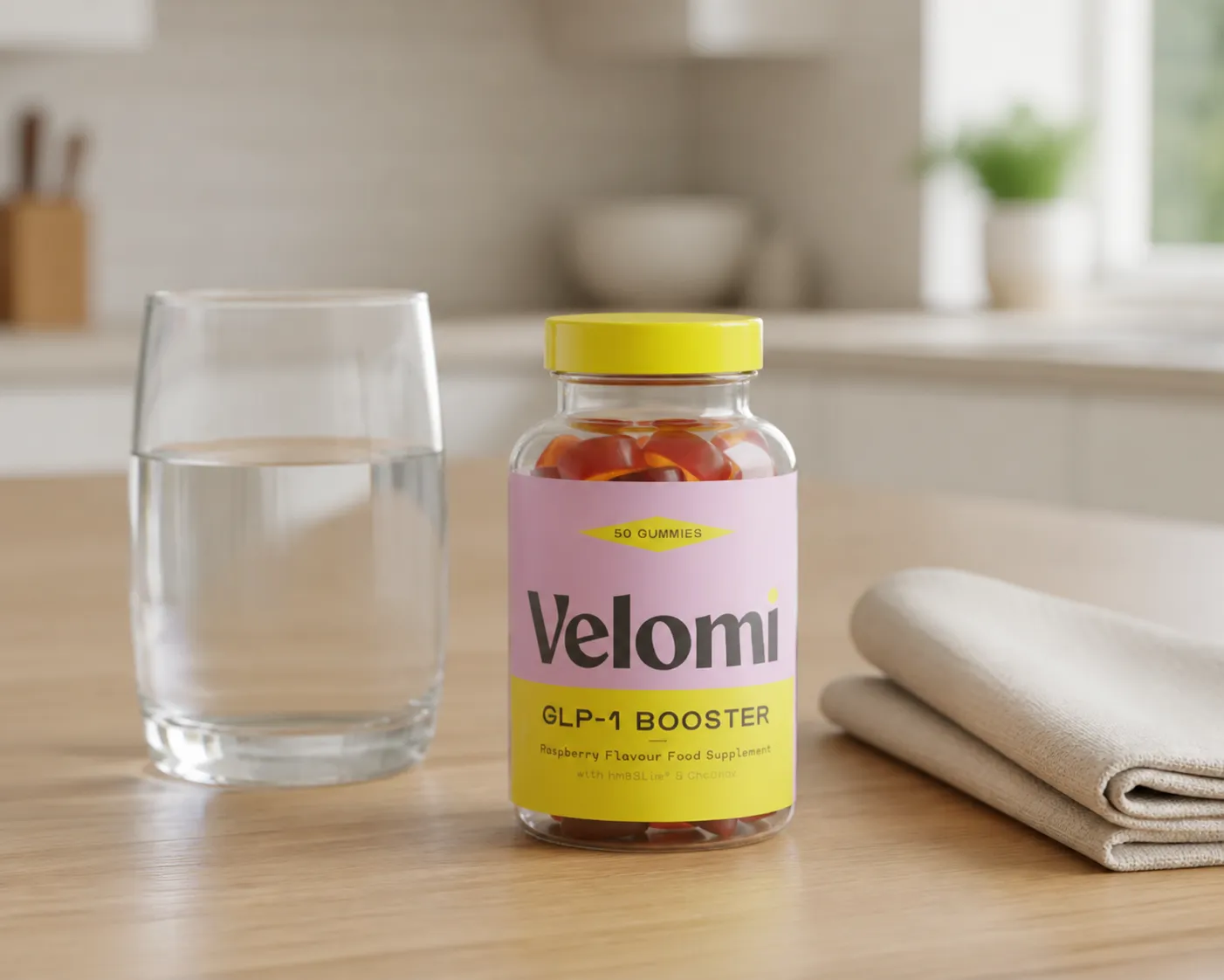 Velomi GLP-1 Gummies — Verpackung im Alltag