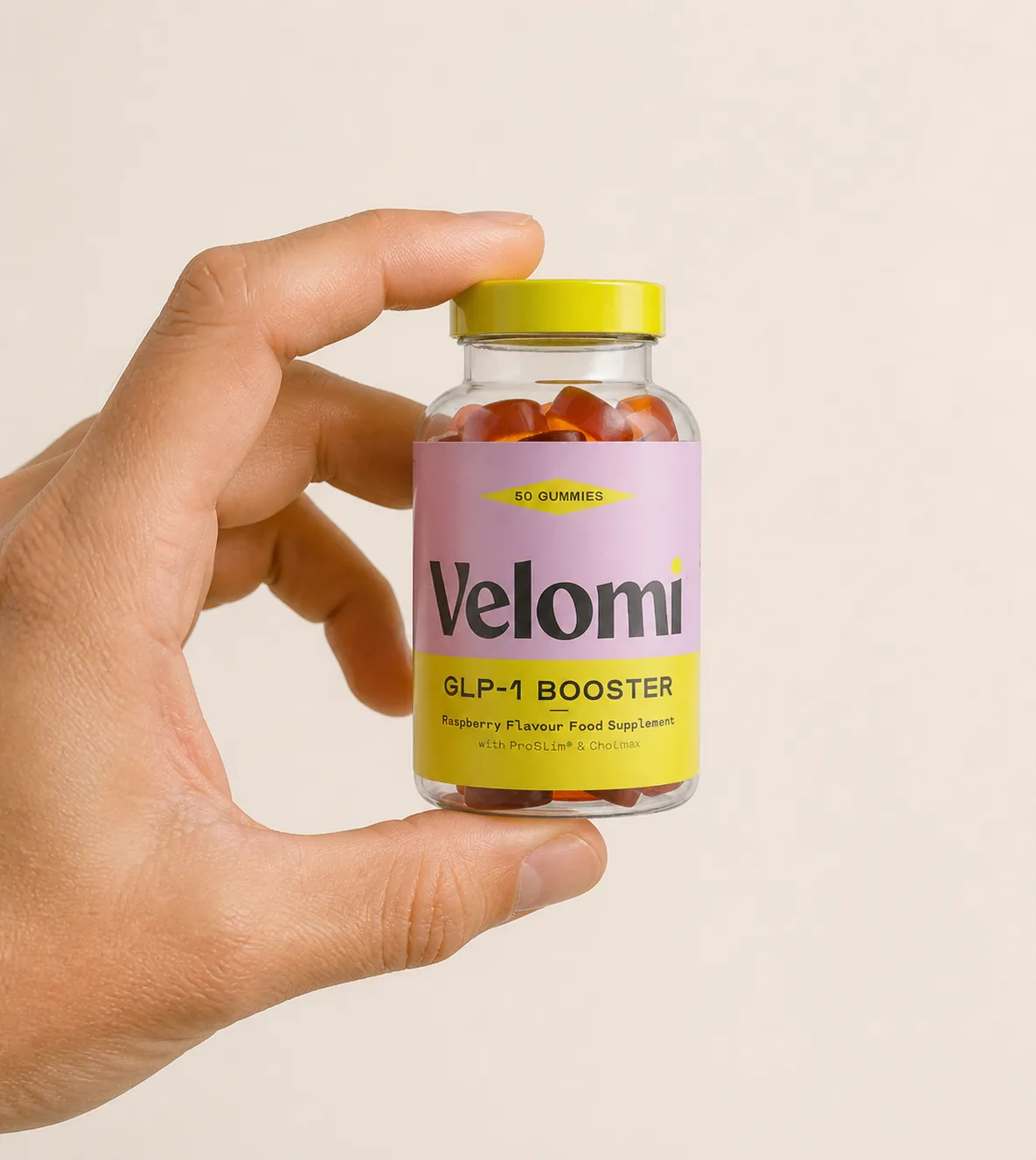 Velomi GLP-1 Gummies — Verpackung in der Hand