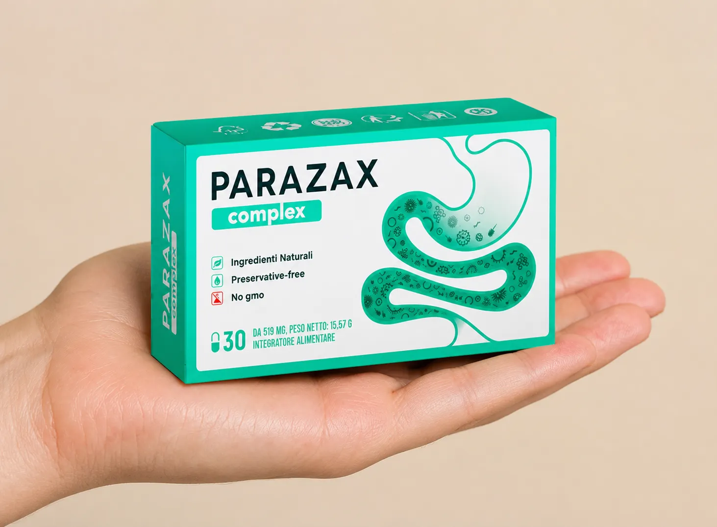 Parazax — Verpackung in der Hand